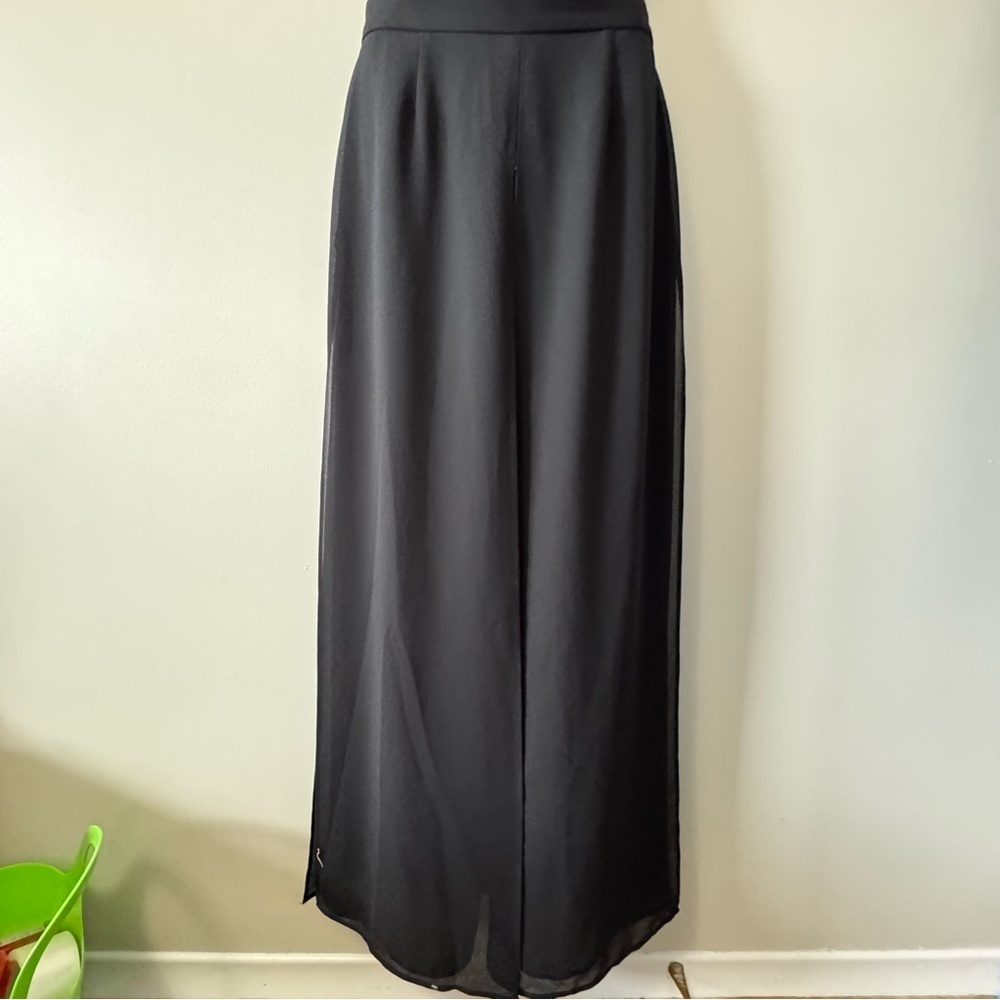 Joseph Ribkoff Black Wide Leg Pants with overlay chiffon - Picture 3 of 14